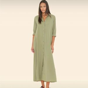 Xirena Boden Dark Seagrass Olive Green Maxi Shirt Dress S NWT